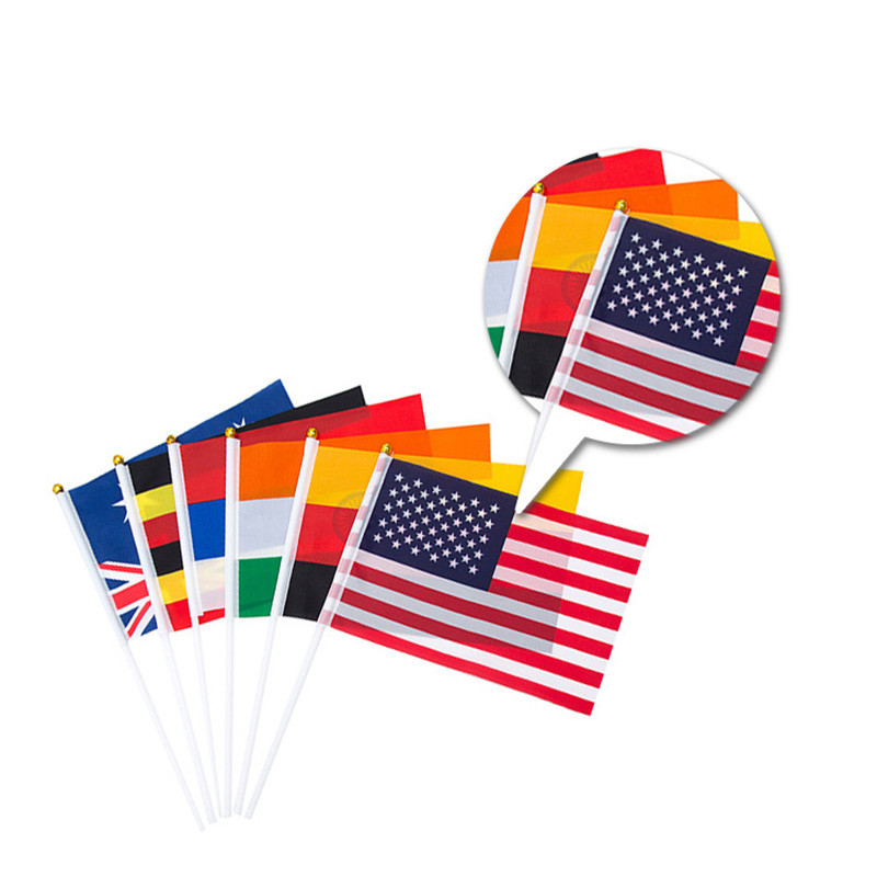 Custom Outdoor Country Mini Flags Hand Held Polyester Fabric Soft And Washable