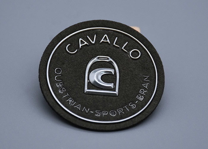 Microfiber Material Embossed Patches With Custom Silver Logo