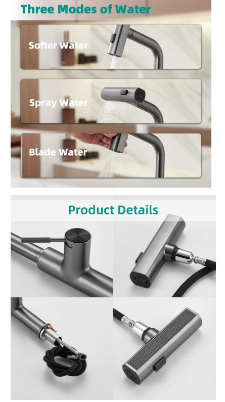 Anti-lock Braking Device Hot And Cold Digital Display Kitchen Washbasin Faucet 3 Way Faucet