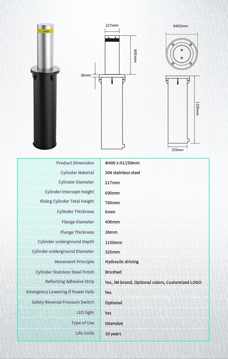 600mm-1000mm Height Perimeter Protections Metal Bollard Post Heavy Duty Safety Bollard