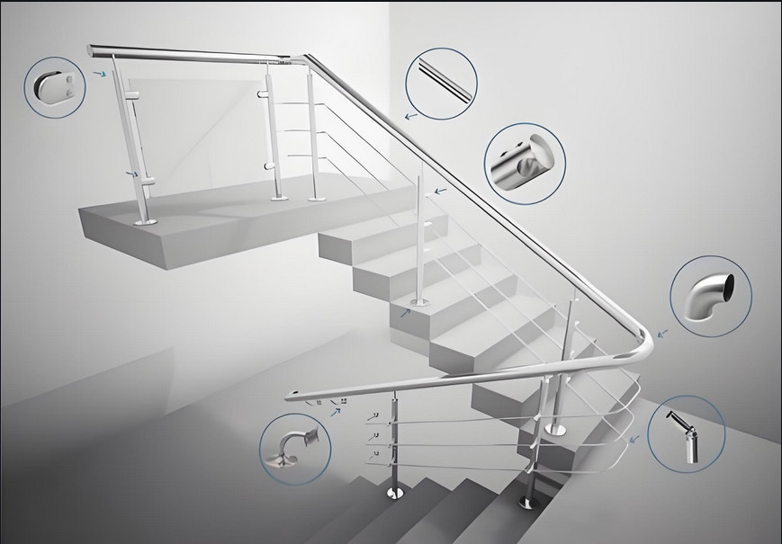 Modern Stair Railing Attached To Wall Rust Proof Coating Indoor Outdoor Safety Guard