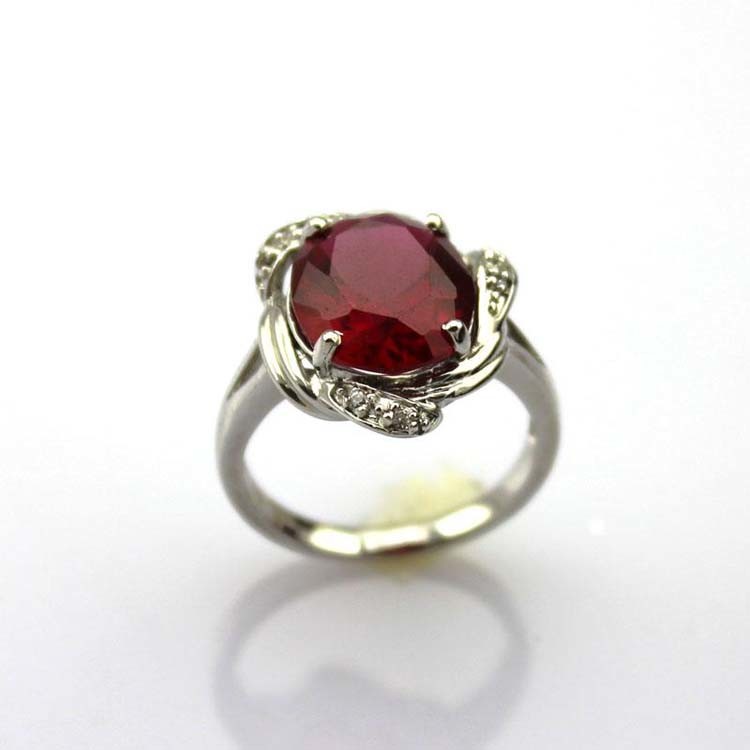 Sterling Silver Ring 10mmx12mm Oval Garnet Cubic Zircon (R209)