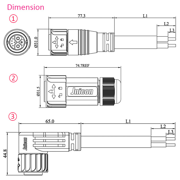 PA66 Material Waterproof Circular Connectors M23 Push Lock 50A 500V For E Scooter