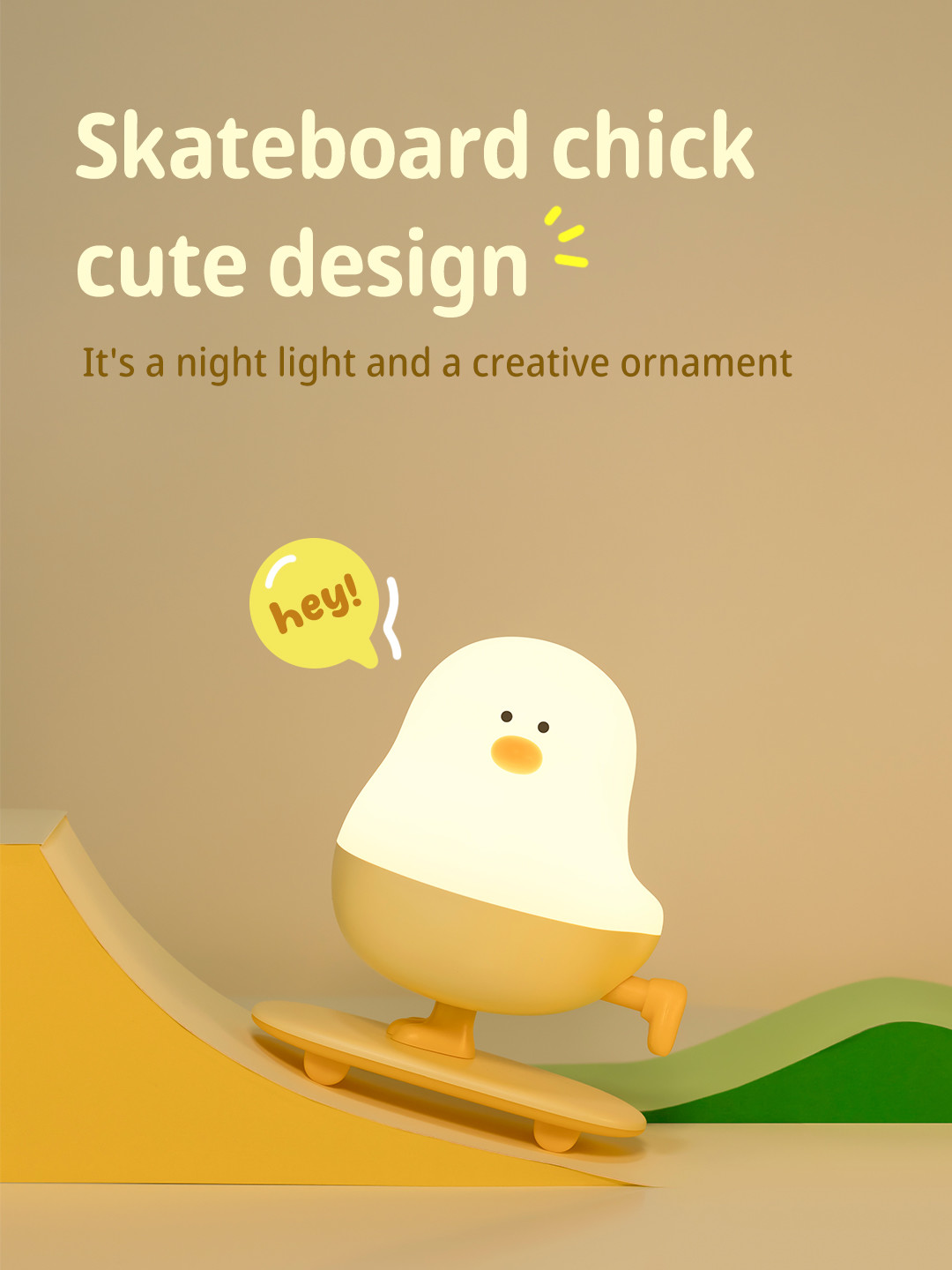 Modern Rechargeable LED Skateboard Chicken Night Lamp ABS Bedroom Desktop Decor With Touch Power Holiday Gift For Sleepers