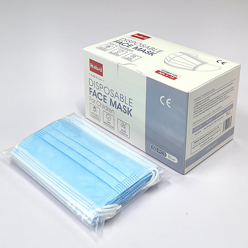Blue Disposable Earloop Face Mask For Kids , Kids Protective Face Mask , 3Ply Face Mask For Children , CE And FDA