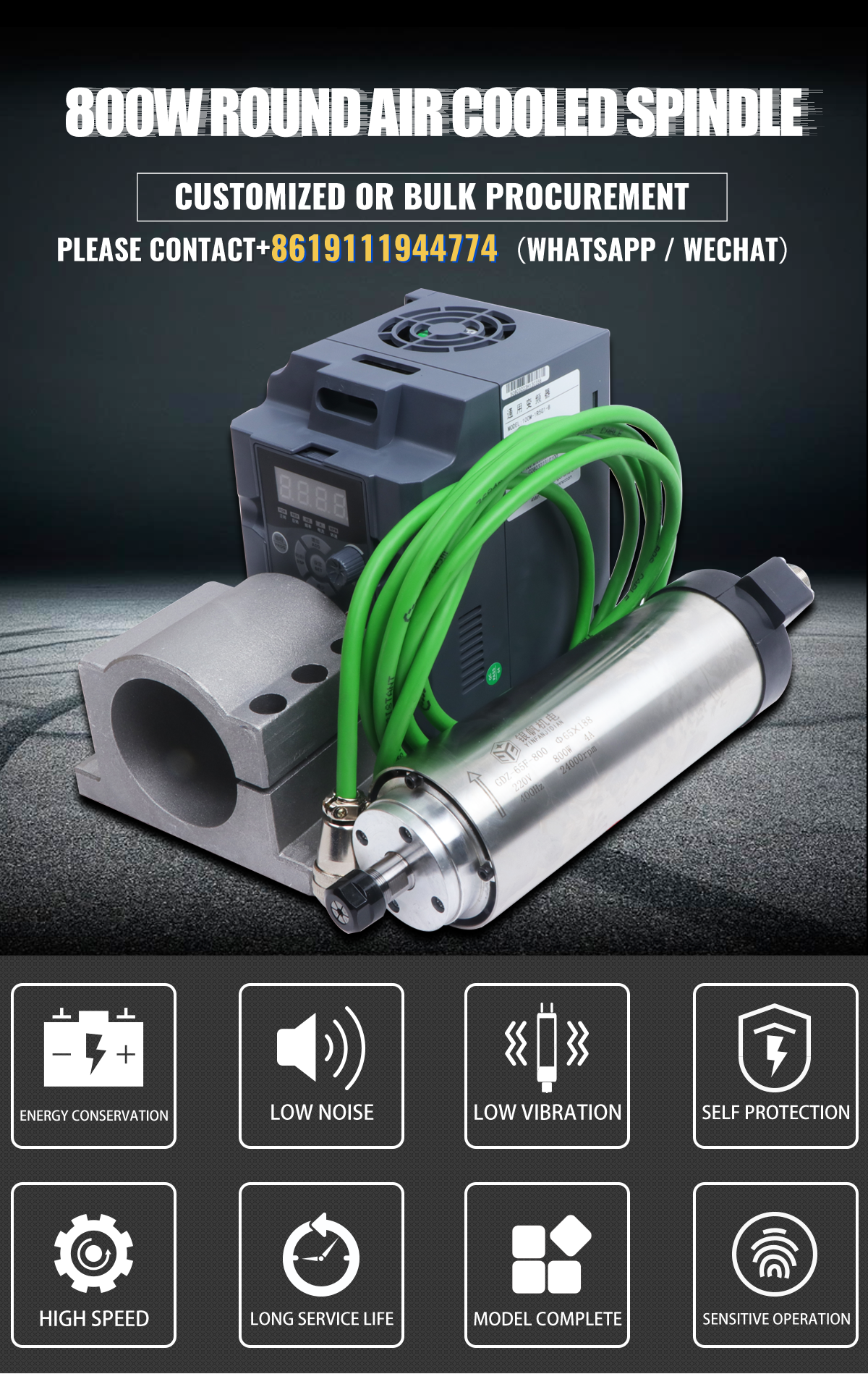 GDZ-65F-800 2.75KG Air Cooled Spindle Motor for CNC Router Engraving Milling Carving