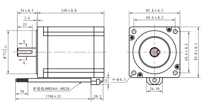 86*86*149mm NEMA 34 Hybrid Stepping Motor 12N.M With Laser Cutting Machine