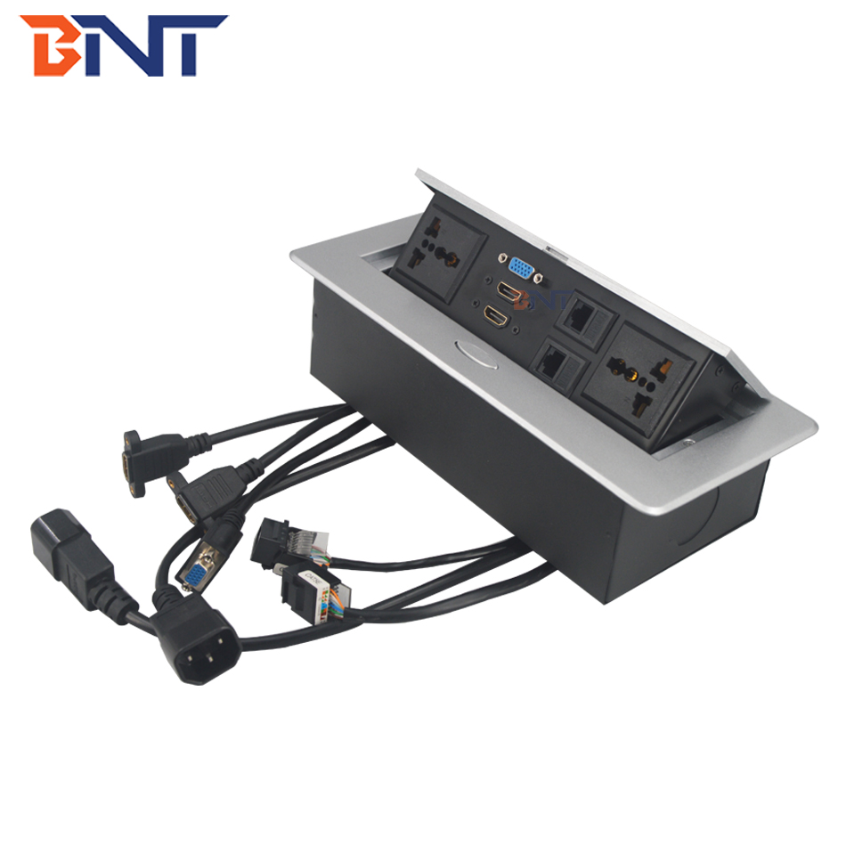 BNT 2020 new design smart office use easy assemble desk hidden power socket brush black built in office furniture