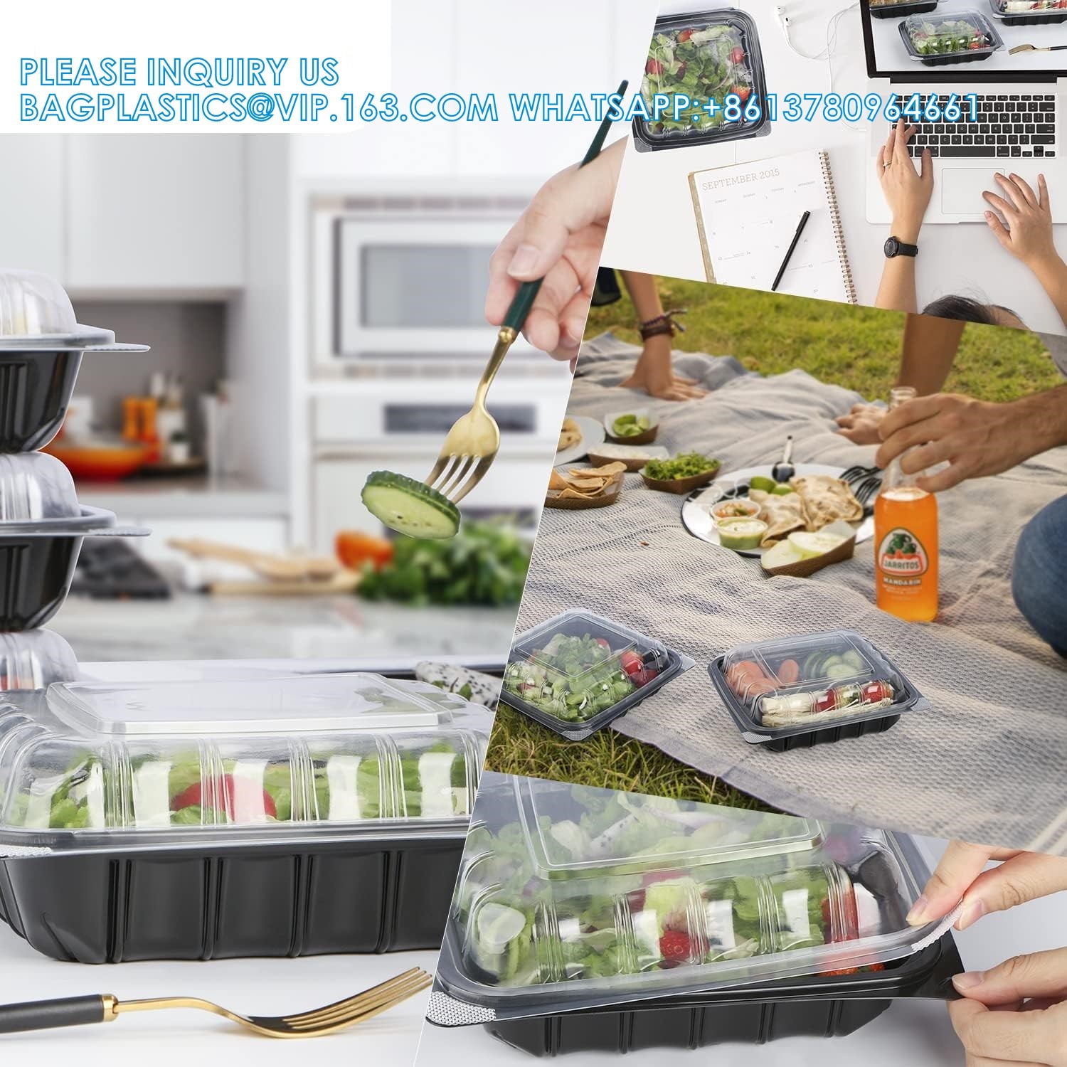 To Go Containers, Anti-Fog Shrink Wrap 25 Pack 34 Oz 8 Inch Meal Prep Container Microwave Freezer Safe Hinged