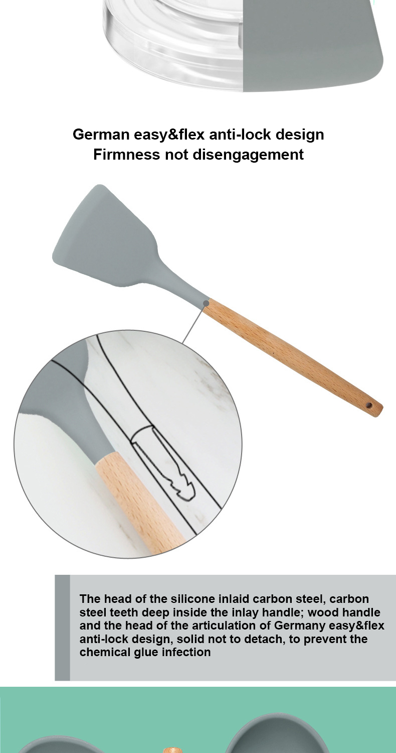 12PCS /set Kitchen Tool Silicone Kitchen Utensil Set With Wooden Handle