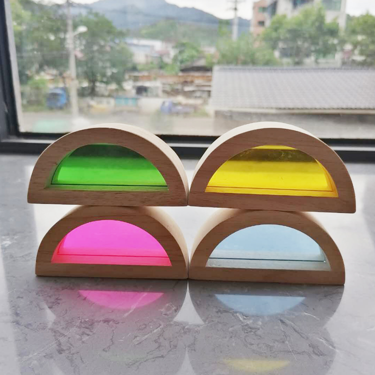 Kids 8.66in Wooden Rainbow Stacker Pastel Rainbow Stacking Toy