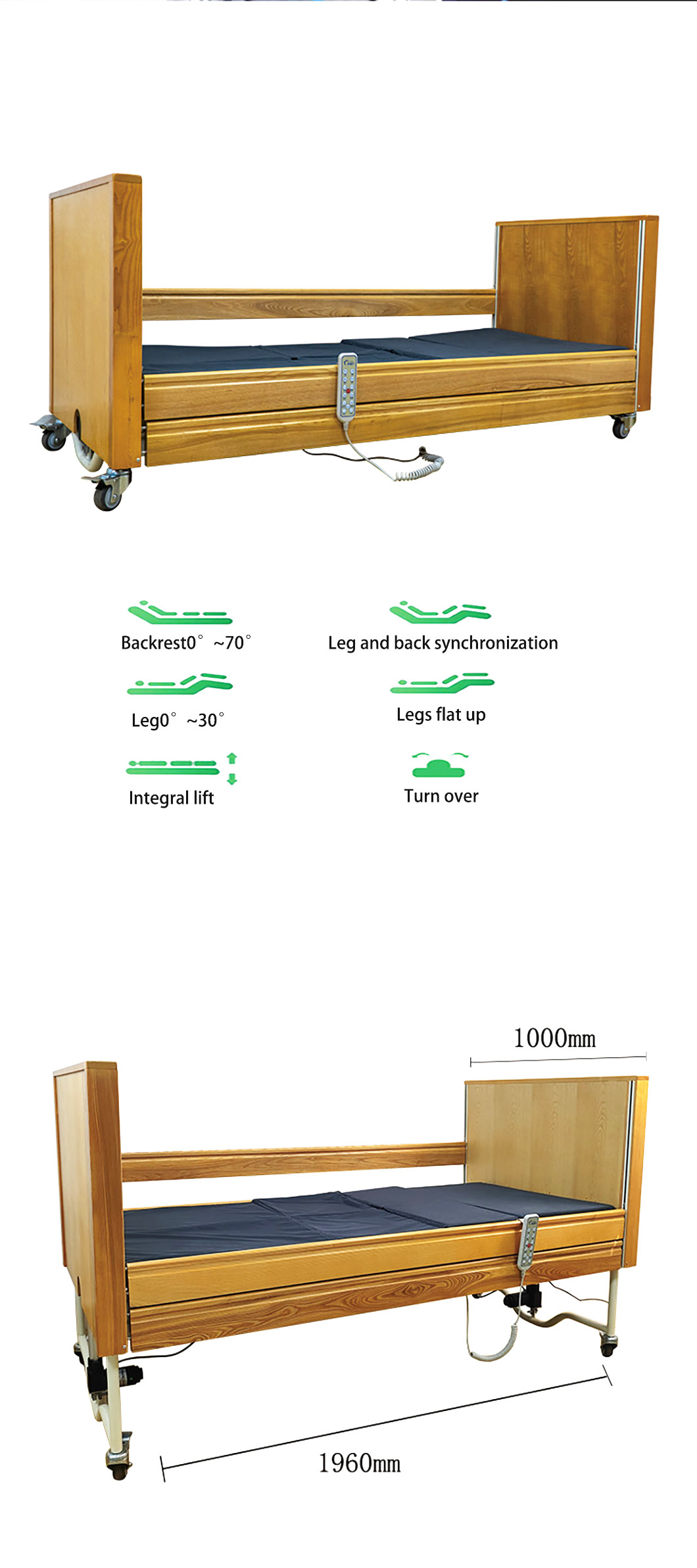 Popular Elderly Electric Hospital Beds For Home Remote Control Wooden Care Home Beds