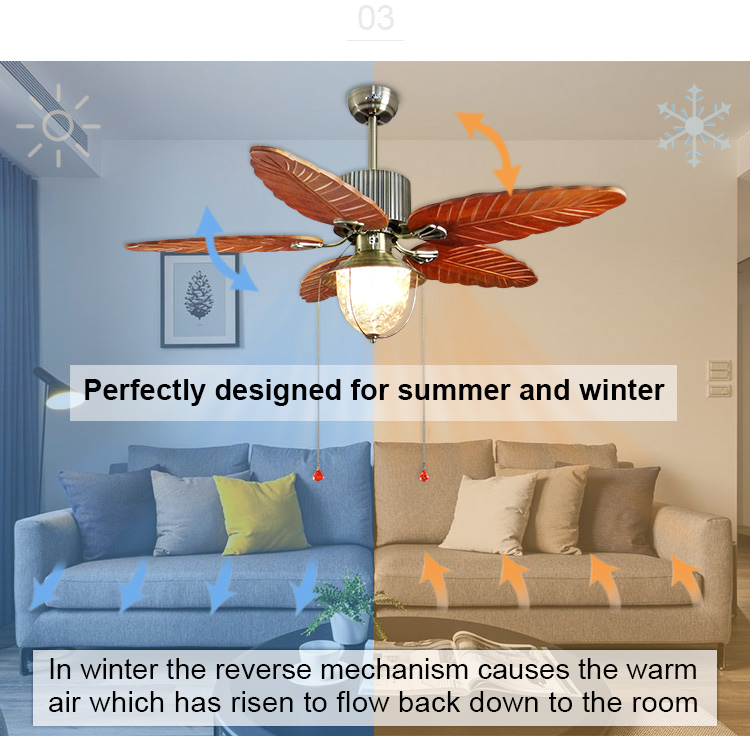 Traditional 52inch Wood Blade Pull Chain Control Switch Decorative Ceiling Fan with Lights