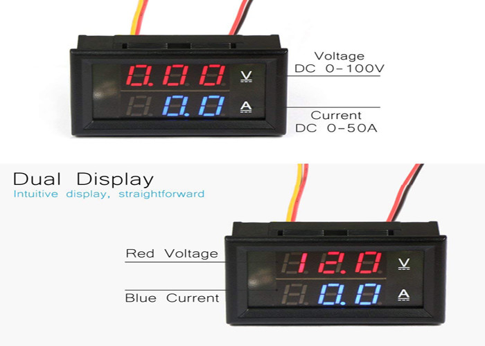 DC 0 - 100V / 50A Ampere Meter Digital Red Blue Dual Color For Current Voltage Measurement