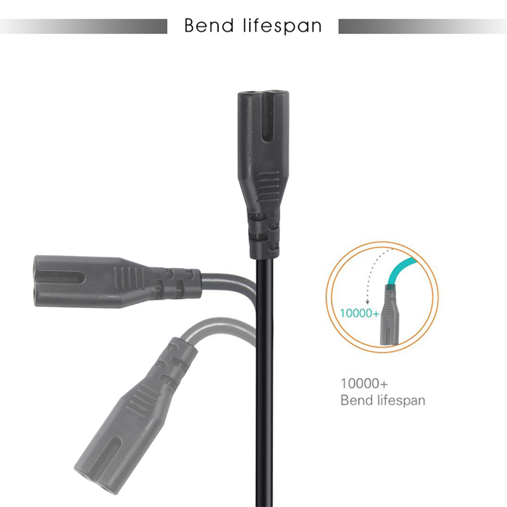 VDE Approved Electric Power Cord For Laptop With EU 2PIN Plug And IEC C7 C8