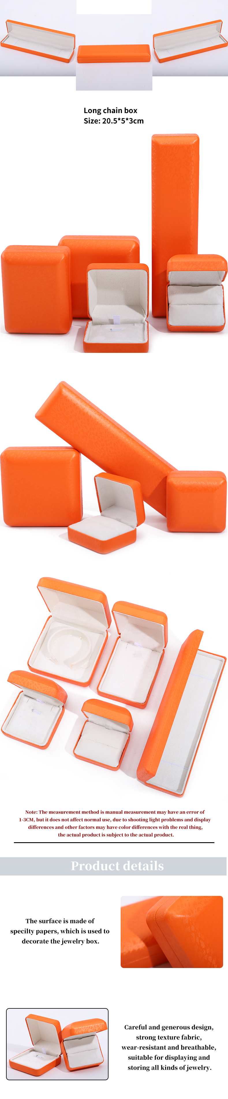 Custom Logo Rectangle Orange Leather Jewelry Box for Luxury Bracelet Necklace Storage