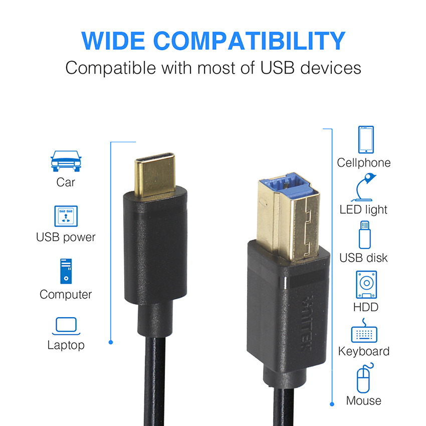1m 1.5m 2.0 3.0 Type C Male To USB B Male USB Data Cable For Scanners And Printers
