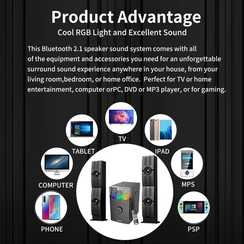 Multimedia Computer RGB Speaker 2.1 Subwoofer Home Theater System With 50W Output Power