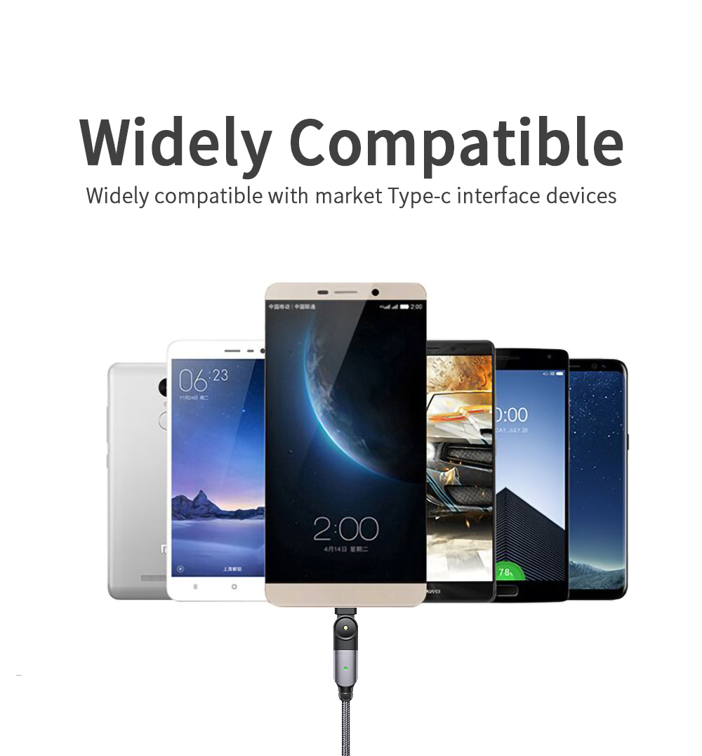 Original LED USB A To C Data Cable Fast Charging 180 Rotate 3A