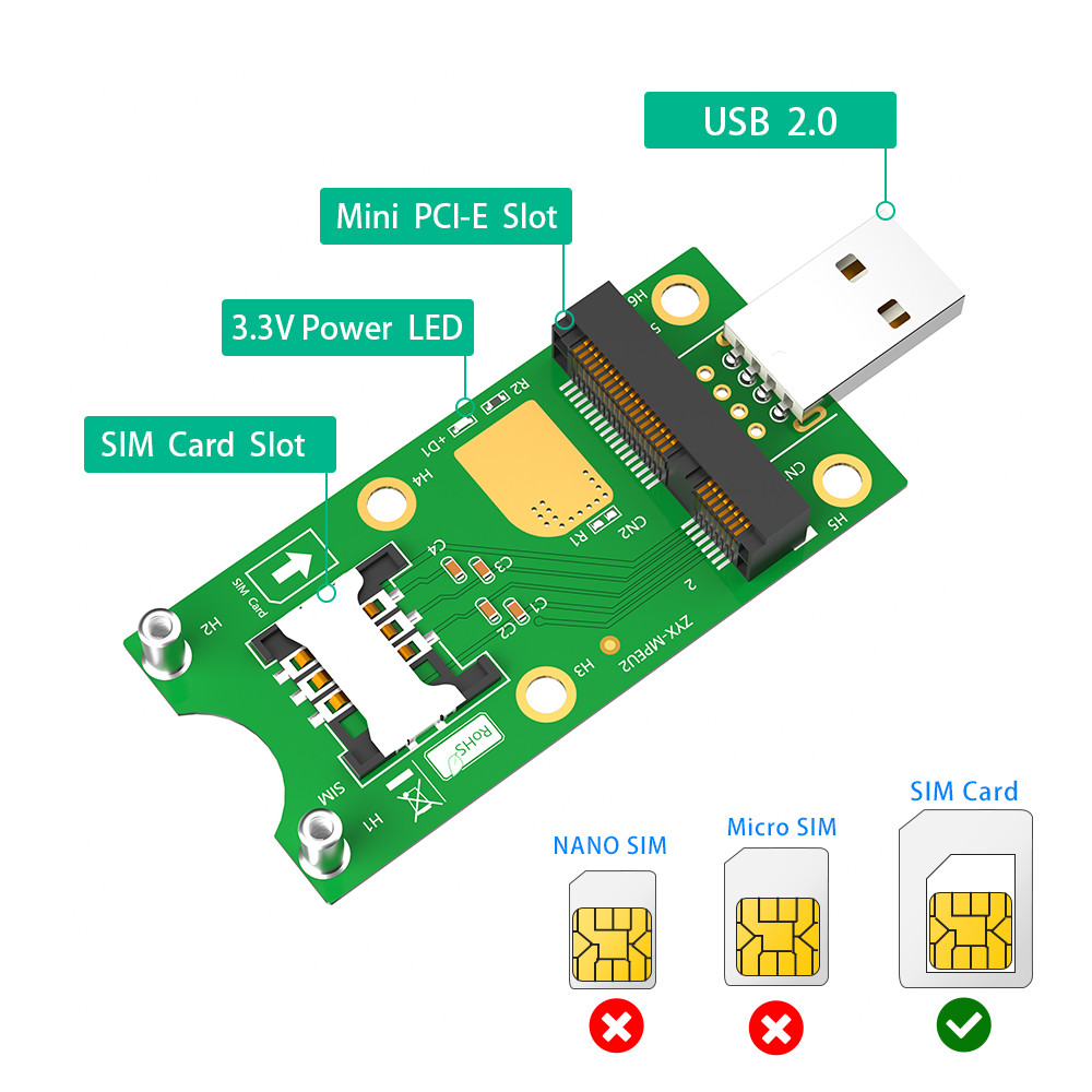 Laptop 8pin Mini PCI-E To USB Adapter Card For WWAN LTE Module