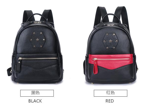 Real Cow Leather Multifunctional Bag , Large Capacity Student Black Backpack