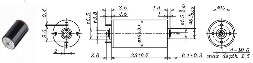 Coreless Brushed DC Motor L33 Diameter16 Rated Power17W Max torque3.7 28.6g