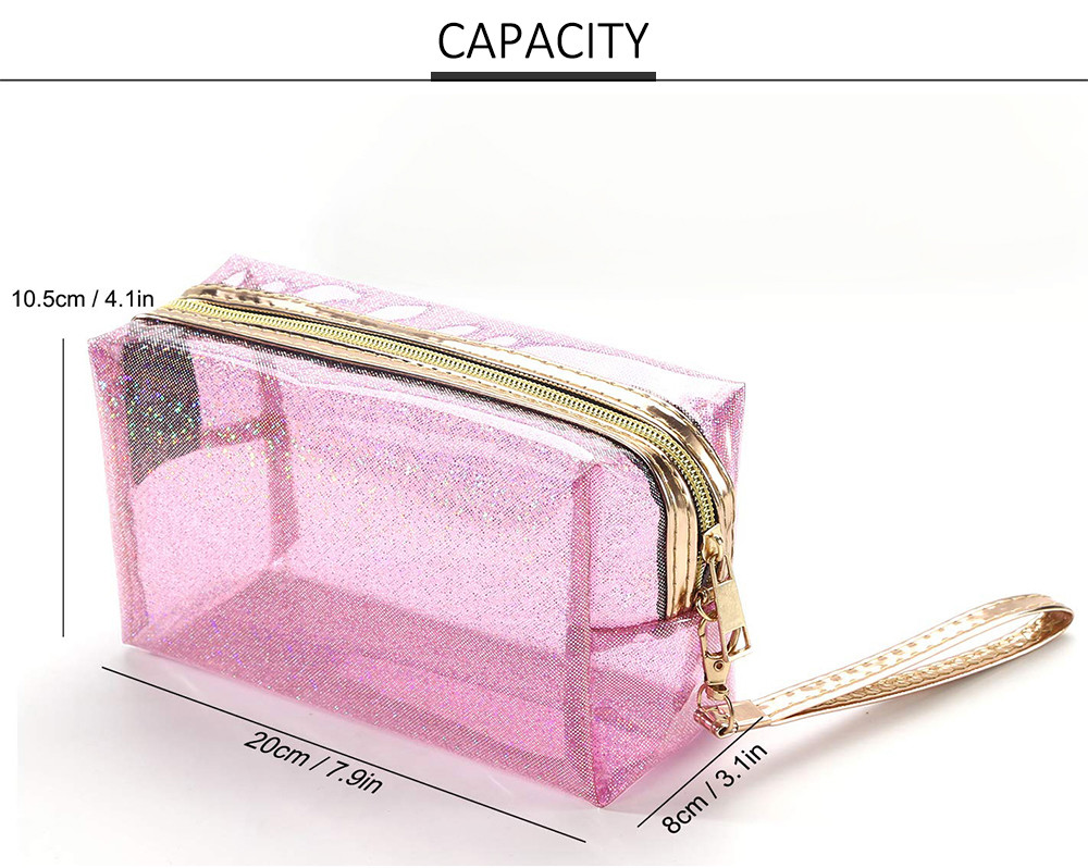 Zippered Transparent PVC Toiletry Bag With Handle Strap