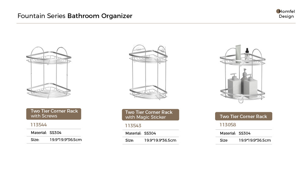 2 tiers Easy Install No-Drilling Wall-Mounted Shower Caddy stainless steel Organizer Rack for Bathroom