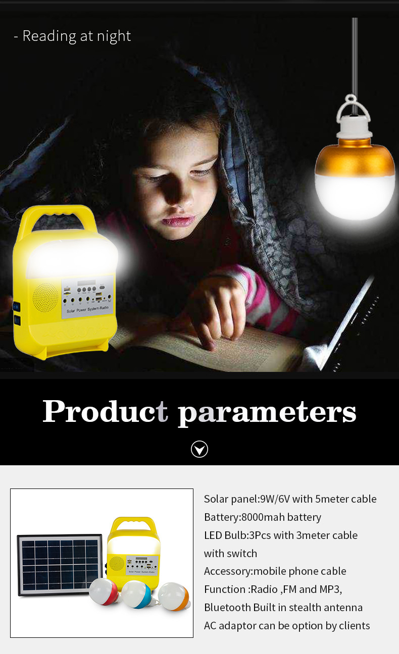 LED 9W Portable Solar Energy System With Mobile Phone Charging