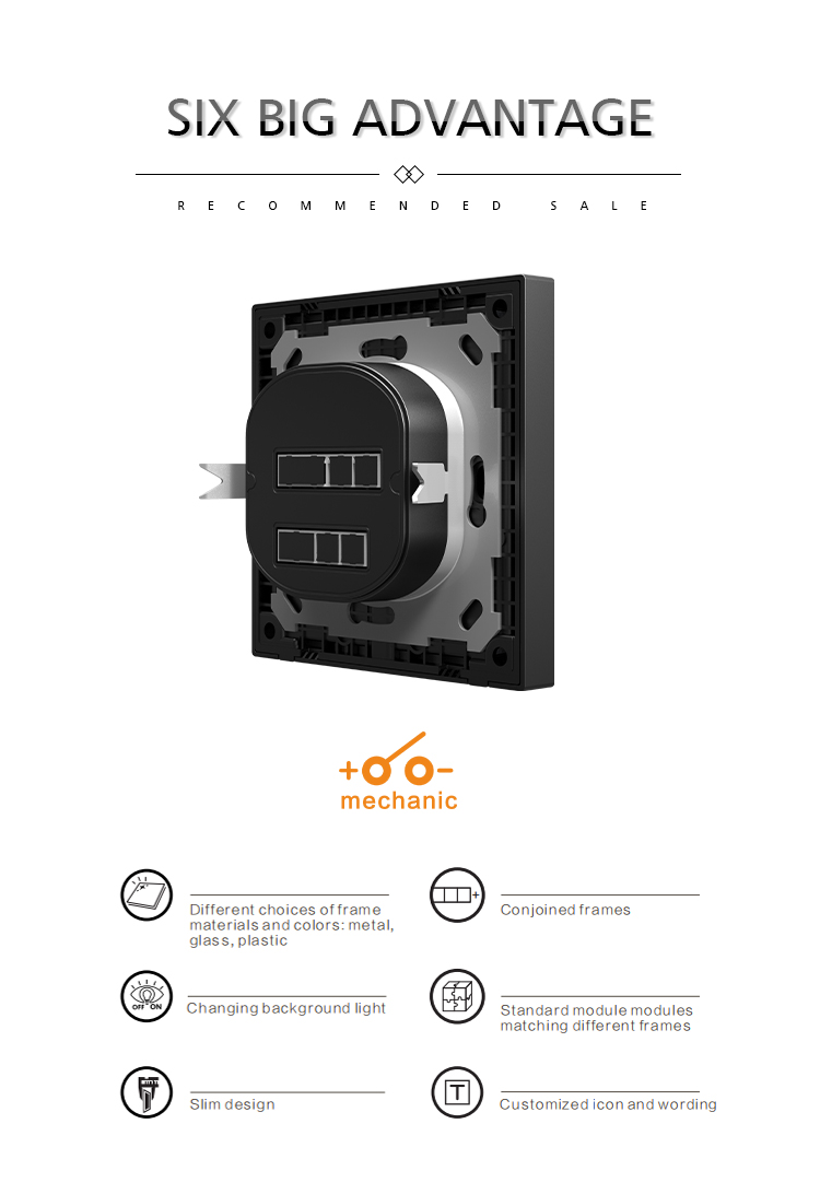 UK Standard Electrical Wall Switch , 250V 2 Gang 1 Way Light Switch