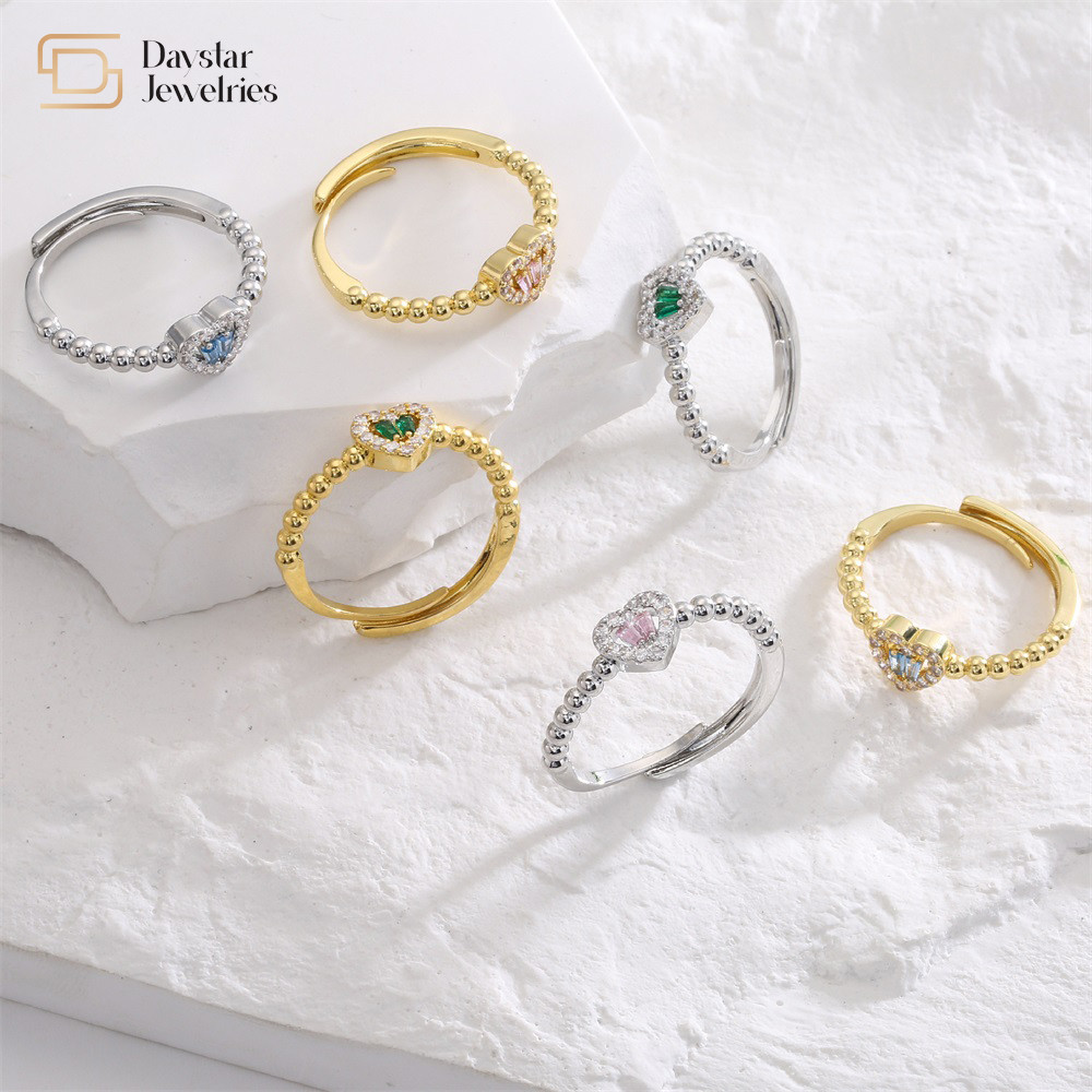 Women Gold Plated 18K Diamond Rings Zircon Crystal Love Heart Jewelry