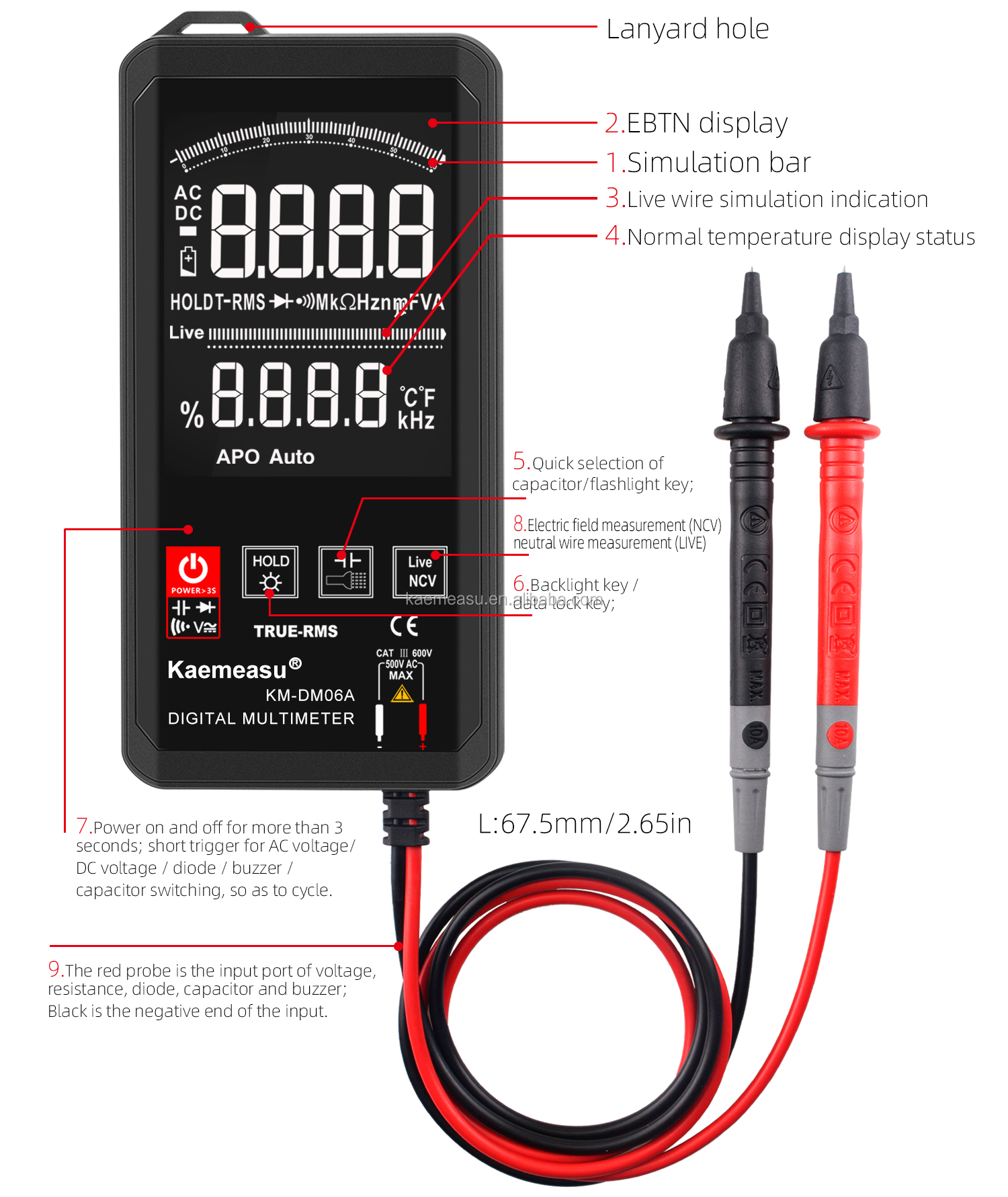 Color Display Touch Screen Multimeters 6000 Count Professional Digital Multimeter Smart Multimeter