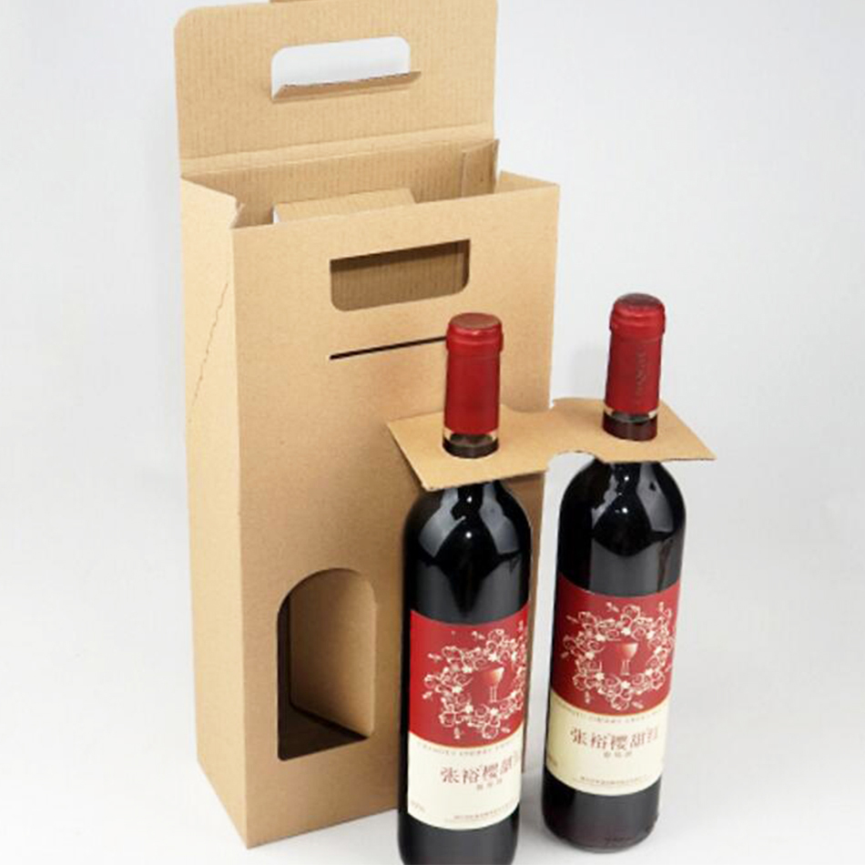 2 Bottle Wine Box Cardboard Corrugated Kraft Paper Packaging Durable