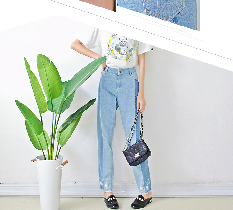 Women Light Blue Long Wide Leg Denim Pants , Casual Loose Fit Denim Jeans