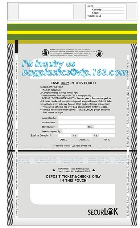 Security plastic bag with adhesive tape for cash, plastic money bag, Security Money Cash Bag For Airport/Bank and police