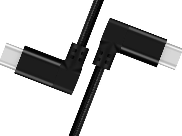 Right Angle 100 Cm USB Type C Cable Black Color Nylon Braid Cable Material