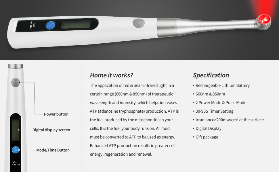 Handheld Infrared Physiotherapy Equipment 660nm 850nm Low EMF Light Oral Instrument