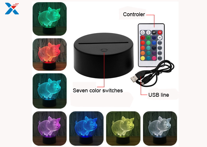 Customized Acrylic Light Guide Panel 7 Colors Change Cartoon 3D Pig Shape LED Night Light