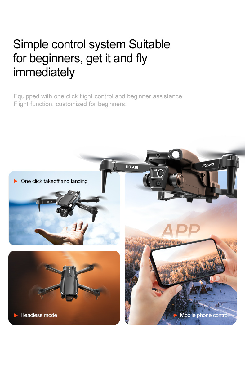 2024 D3 Air Drone LED Light 360-degree Tumbling Headless Mode Optical Flow Positioning Foldable RC Drone for Beginners