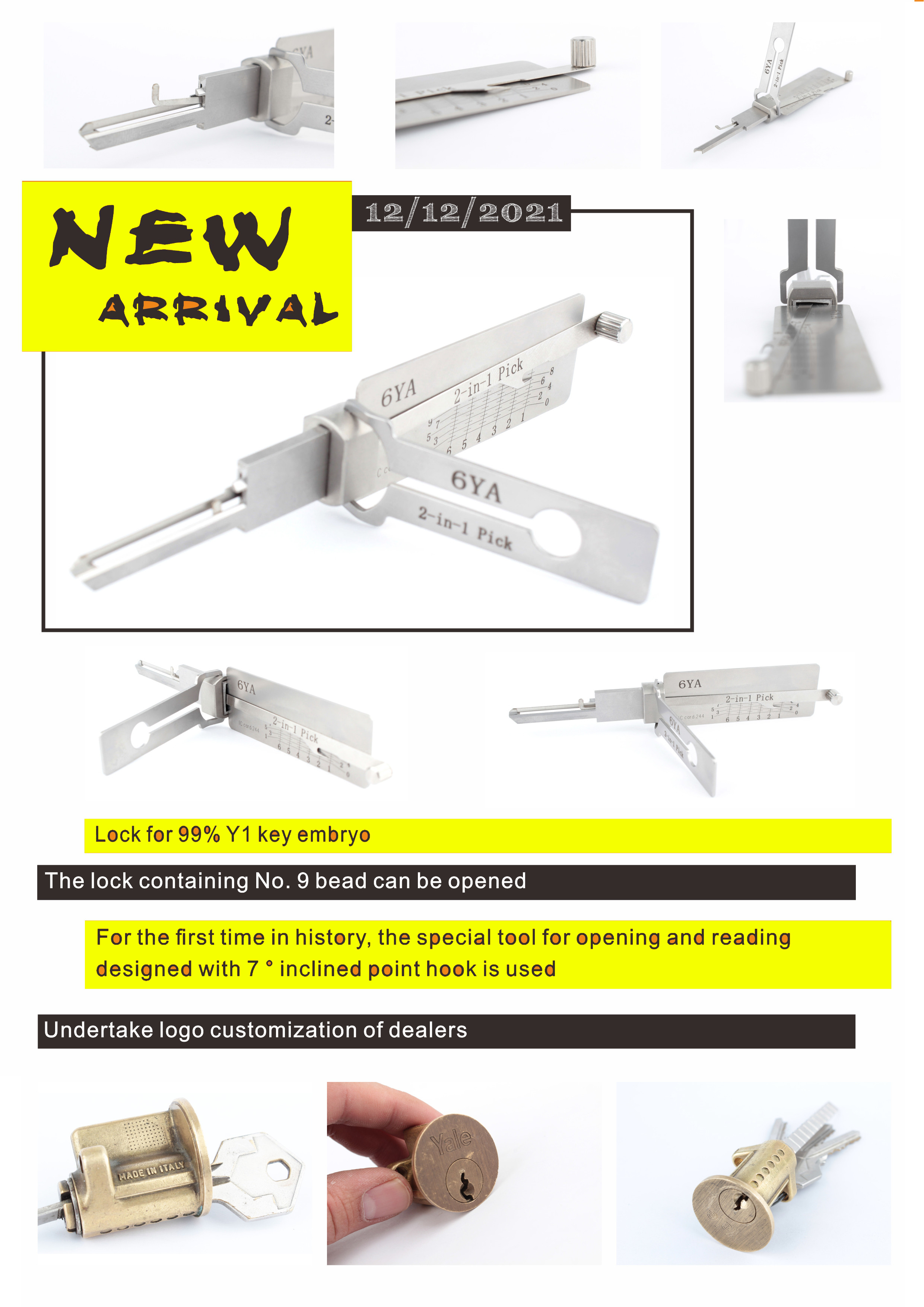 training locksmith tools kit Lishi Tools Yale-5 Yale-6 cisa-5 lock picking 2-IN-1 Pick