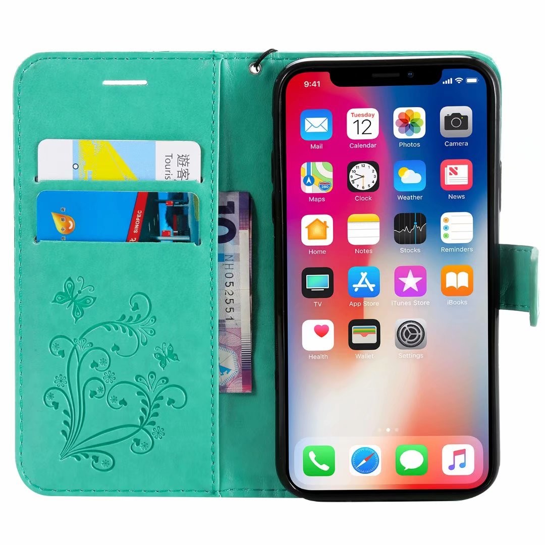 Embossing 3D Butterfly Leather Bracket Stand Wallet Case with slots for iPhone