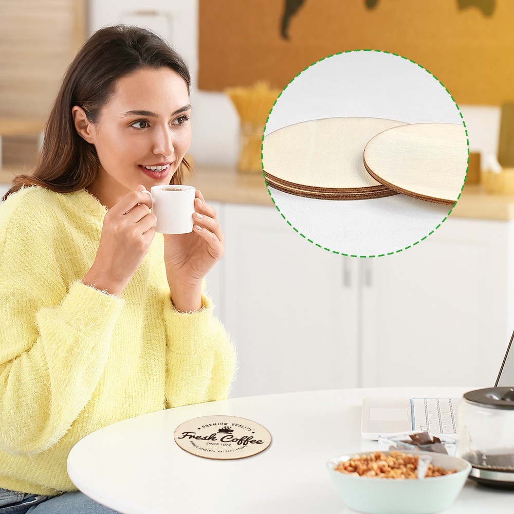 DIY Customized Blank Round Sublimation Wood Coasters For Sublimation Heat Transfer Printing