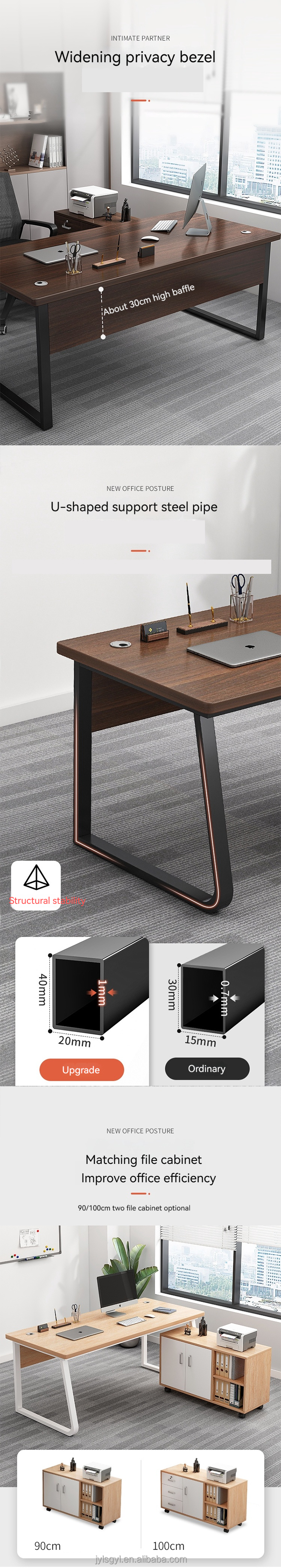Commercial Furniture Simple Modern Wooden Office Desk and Chair with File Cabinet