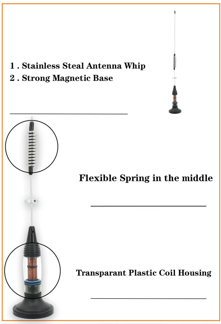 50Ohm Mobile CB Radio Antenna 726mm Cable Length Auto Radio Antenna