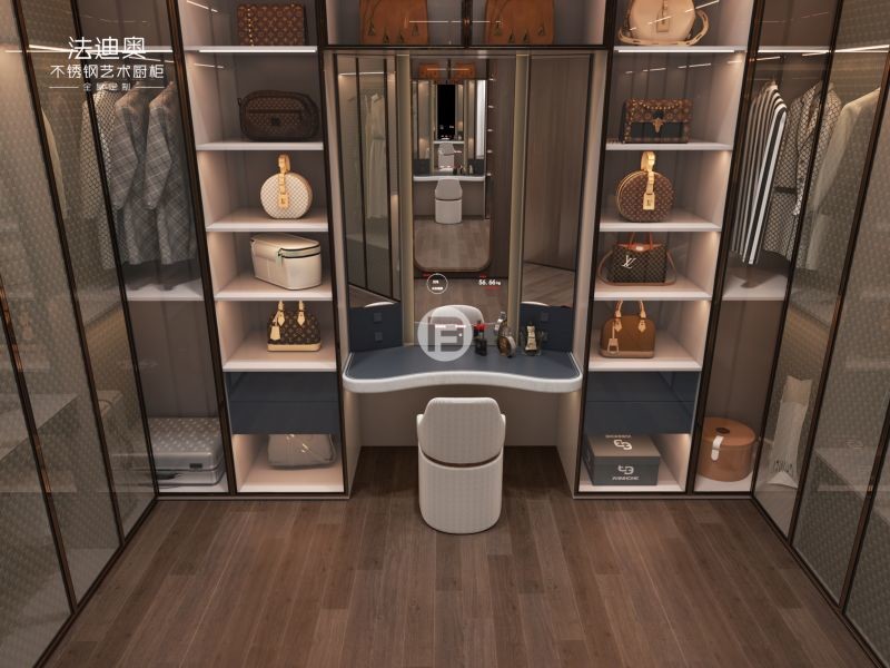 U Shaped Navy Blue High End Walk In Closets With Transparent Glass Doors OEM ODM