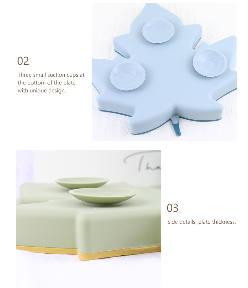 Food Grade Toddler Silicone Plates , Maple Shape Suction Divided Plate Unbreakable