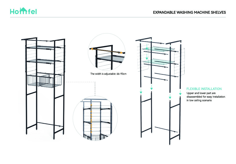 Pull Out Expandable 3-Tier Laundry Room Shelf Over The Washing Machine Storage Rack Space Saver Shelving Units With Rod