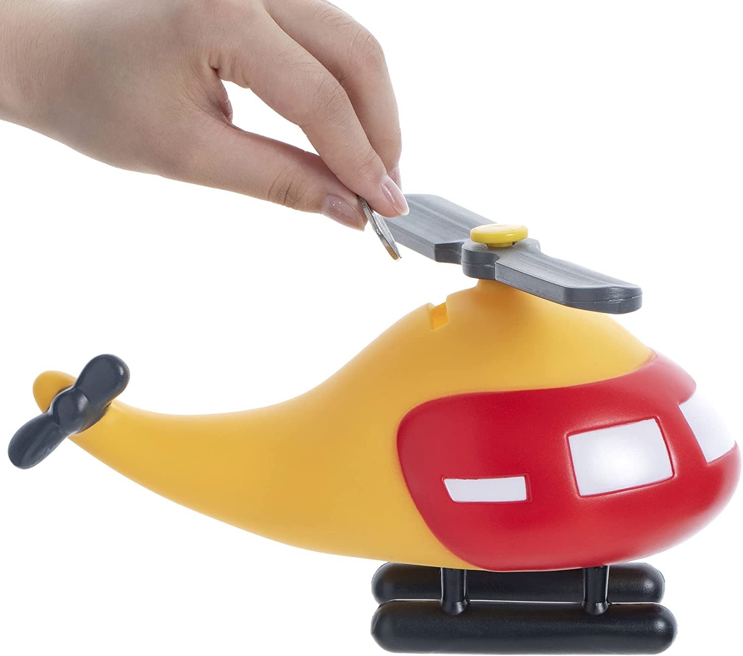 Helicopter ABS Material Red Color Coin Piggy Bank For Kids Playing
