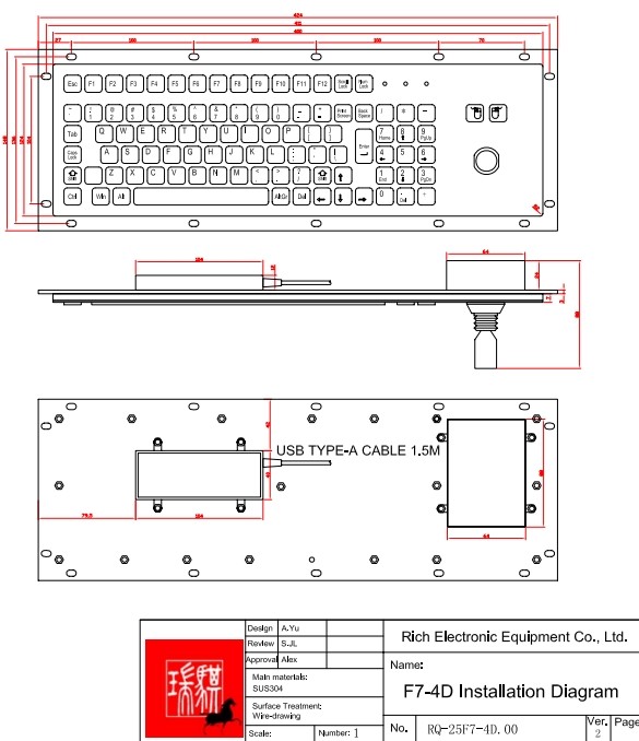 Customized Industrial PC Keyboard With 8 Directions Operating Lever Stick