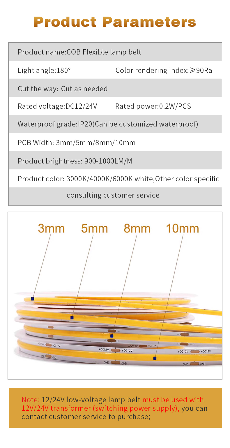 Color Changing Multicolor Flexible COB LED Strip Light 16.4ft 5m 24V for Room Bedroom Party DIY Decoration